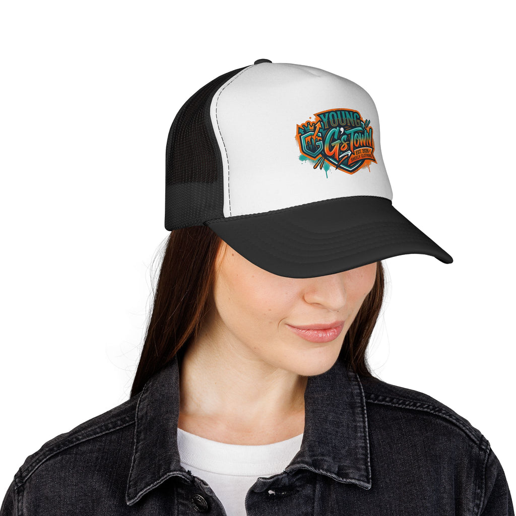 Young G's Town Trucker Cap – Retro Graffiti Logo Mesh Hat