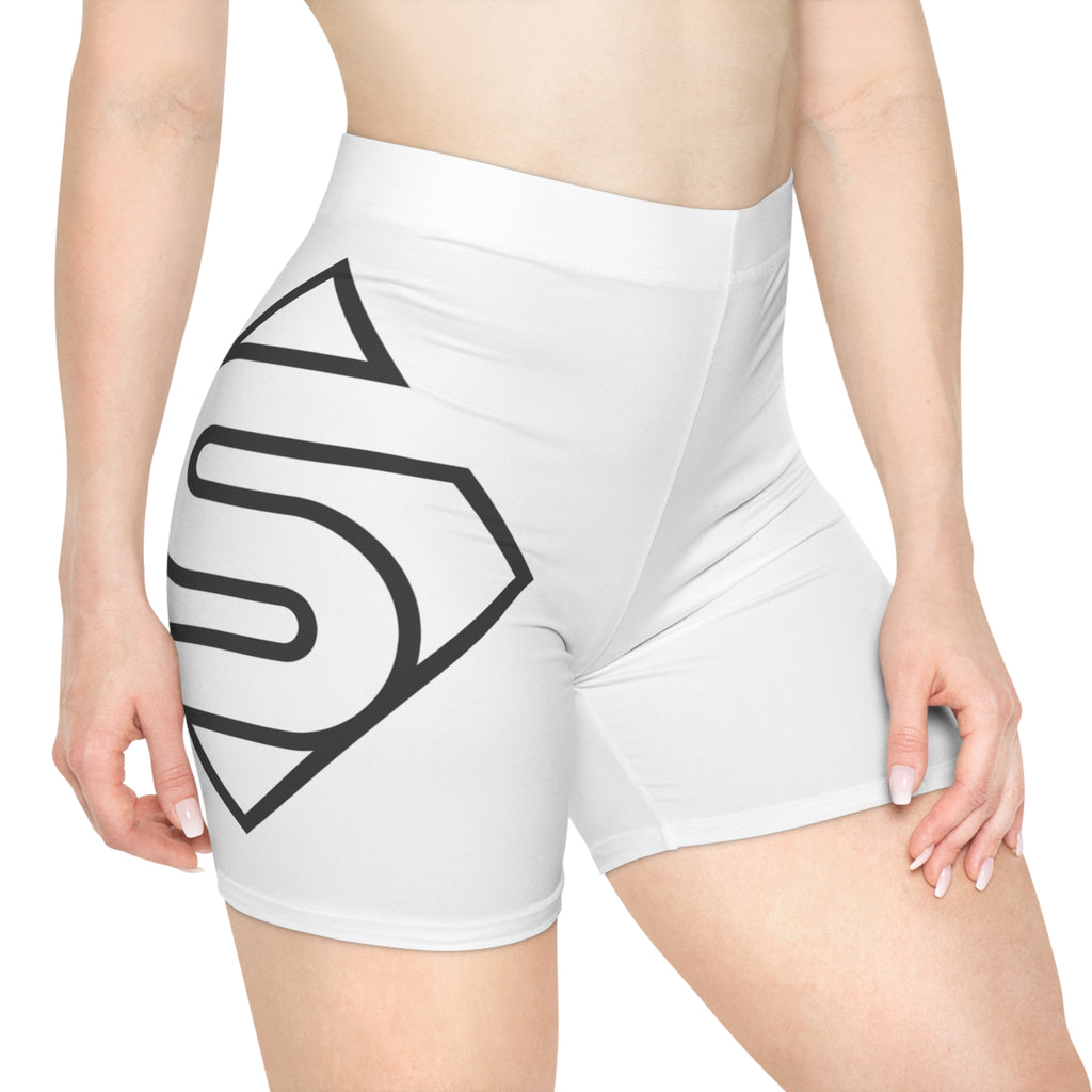 Minimalist Super S Logo Women's Biker Shorts - White Graphic Activewear