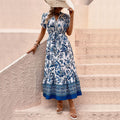 Summer Women Clothing Blue Printed Dress Slimming